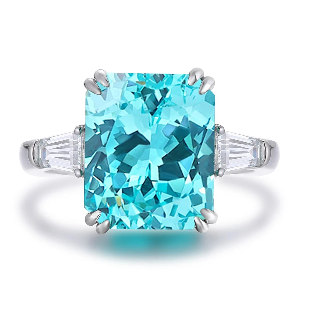 Gemfiori 3 Stones Engagement Rings Silver 5CT 8 Carat Emerald Cut Three Stone Rings for Women Diamond Jewelry Vintage