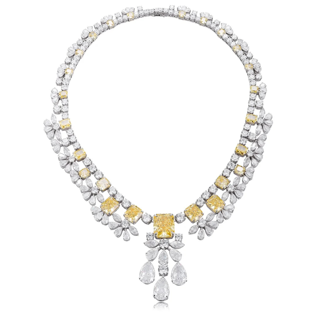 Gemfiori Anster Custom S925 Simulated Diamond Necklace Radiant Shape Yellow Cubic Zircon for Women Party Gift Engagement Anniversary