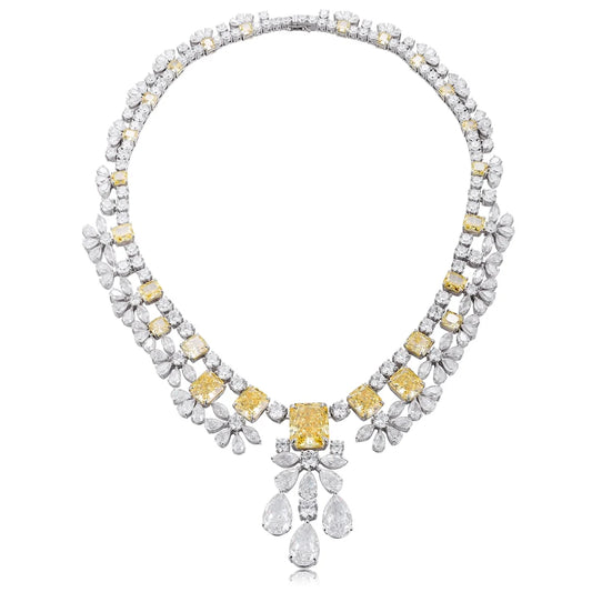 Gemfiori Anster Custom S925 Simulated Diamond Necklace Radiant Shape Yellow Cubic Zircon for Women Party Gift Engagement Anniversary