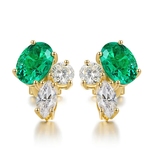 Gemfiori Anster Fine Jewelry 18k Gold White Simulated Diamond 1.472 Ct Lab Emerald Stud Earrings for Gift