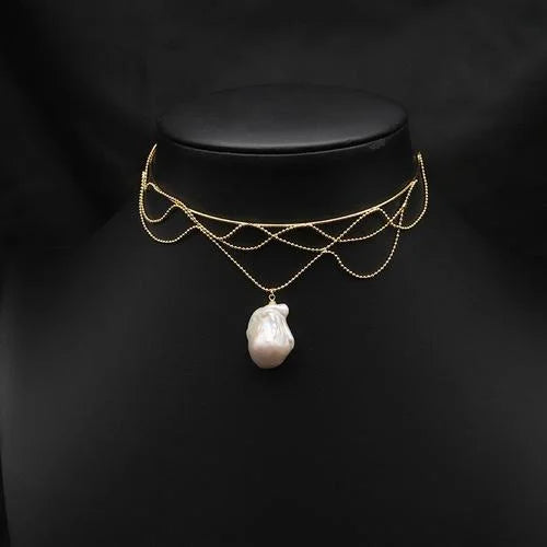 Natural Freshwater Pearl Choker Necklace Gold Plated Tassel Necklace for Women Bridal Wedding Luxury Fashion Fine Jewelry
