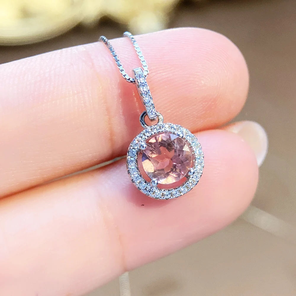 Gioiellieri Natural Colored Tourmaline Pendant High-End Women's Necklace and Bracelet Set Clavicle Chain