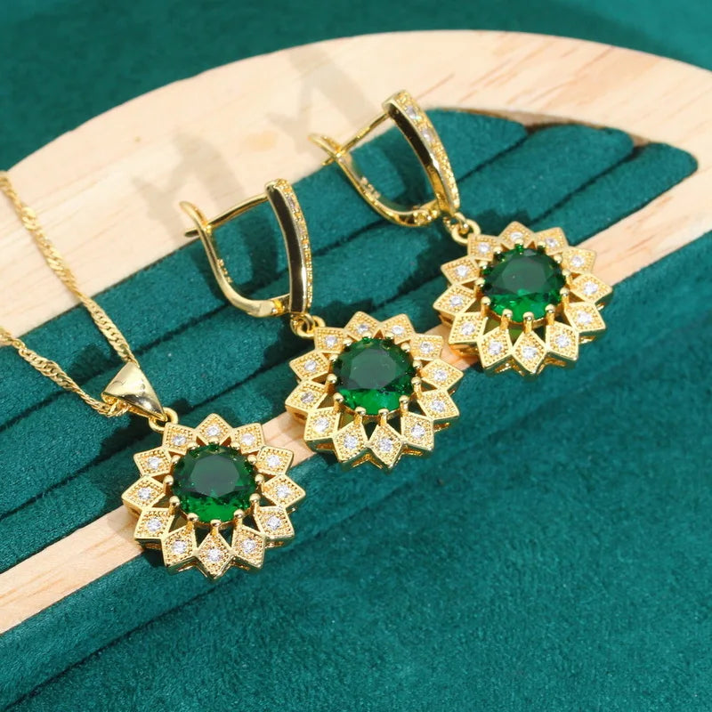 XOTICA Women's Gold Color Jewelry Set Green Blue Zircon Including Bracelet Earrings Pendant Ring for Wedding Halloween Dating-Gift