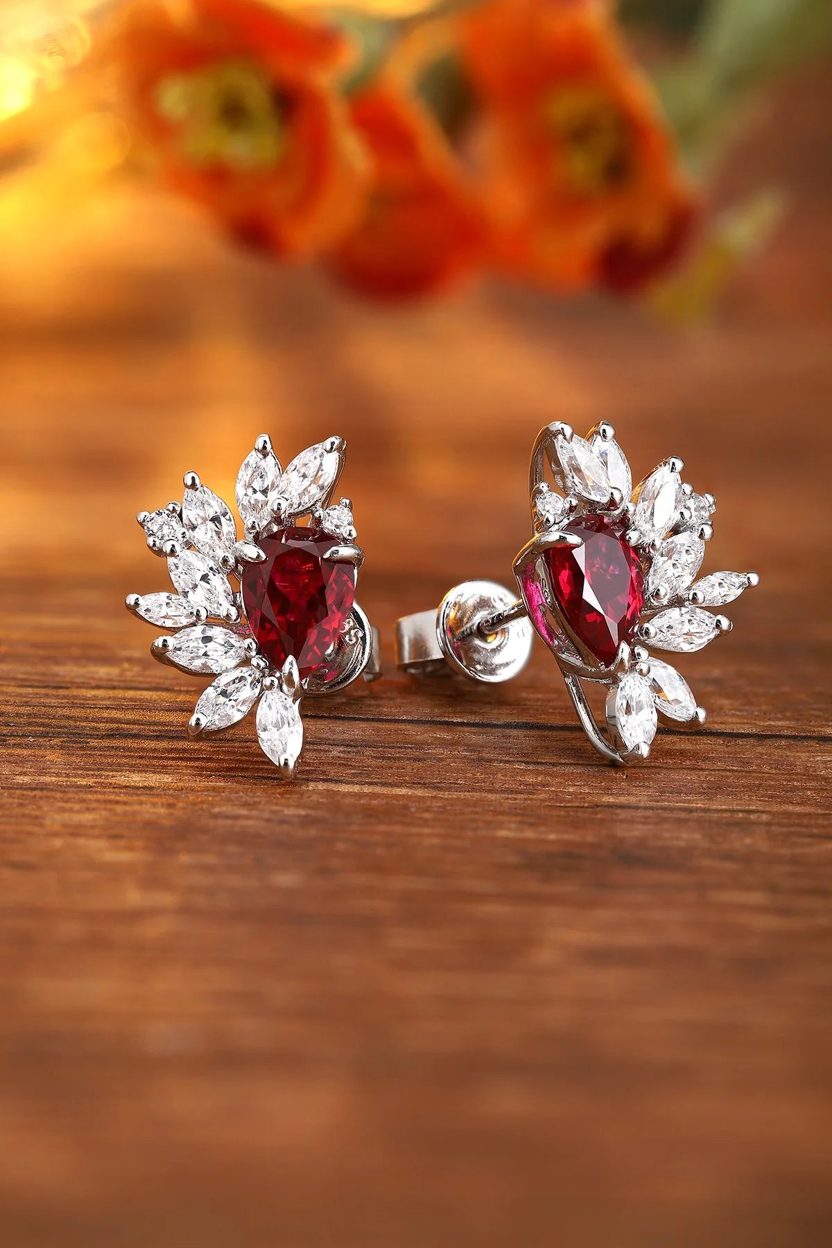 Gemfiori Anster High Quality S925 Lab Grown Ruby Earring Stud Dainty Gemstone Stud Earrings for Women Daily Wear Gift