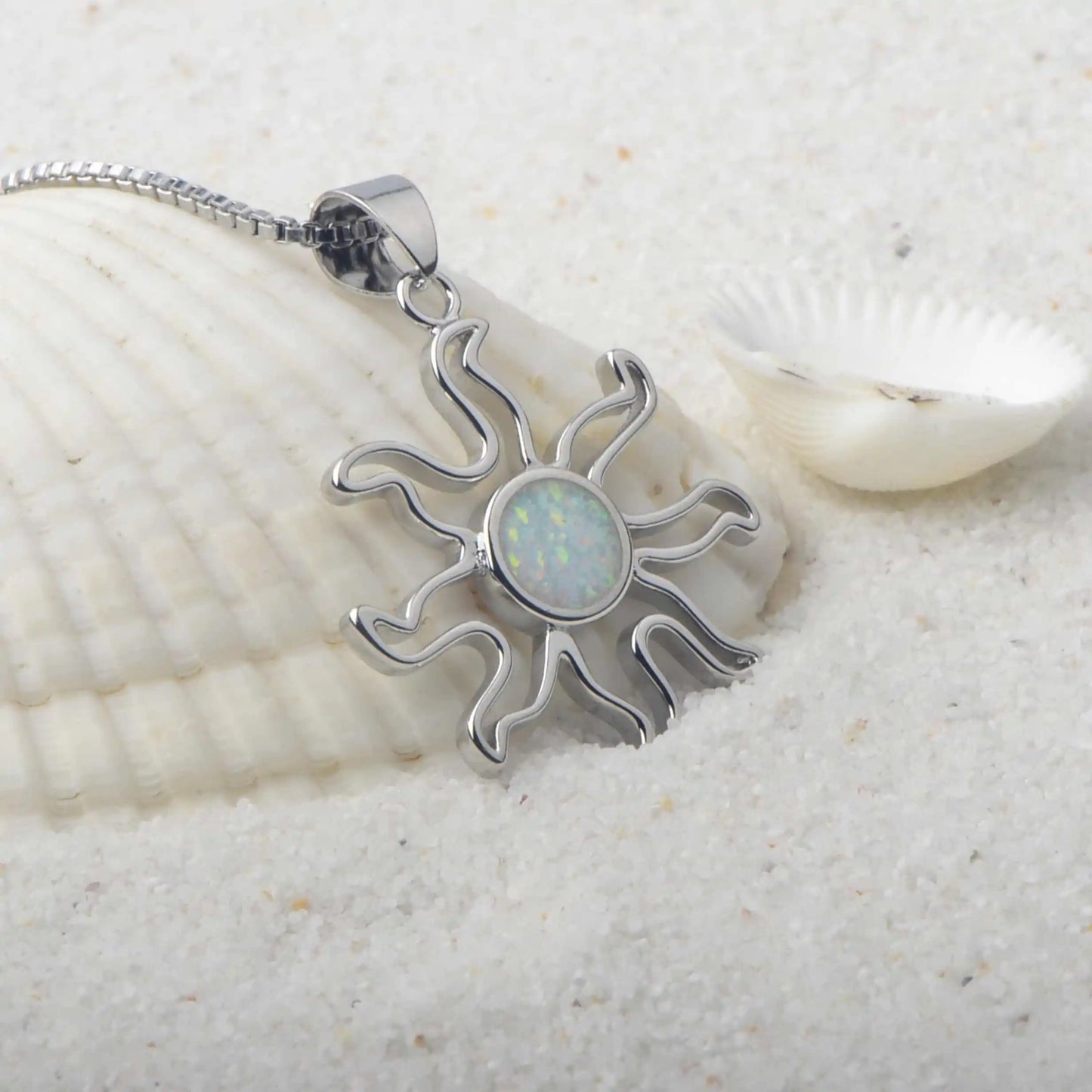 Shimmering Open Frame Necklace Aobao Opal Inlaid Pendant Fashion Jewelry