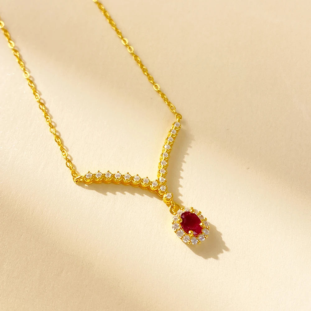 Gioiellieri Natural Ruby Rhodium Gold Plated 925 Sterling Silver Exquisitely Crafted Oval Cut Claw Setting Gemstone-Inlaid CMA Pendant