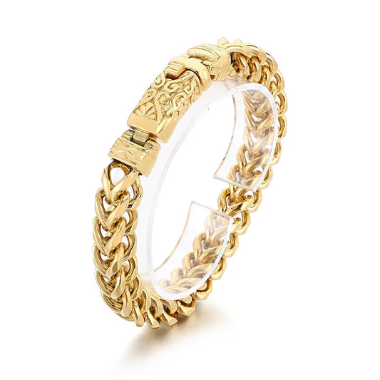 KALEN Gothic Patterns Fine Jewelry Fashion Bracelets Men Stainless Steel Herringbone Links Bracelet Bangle
