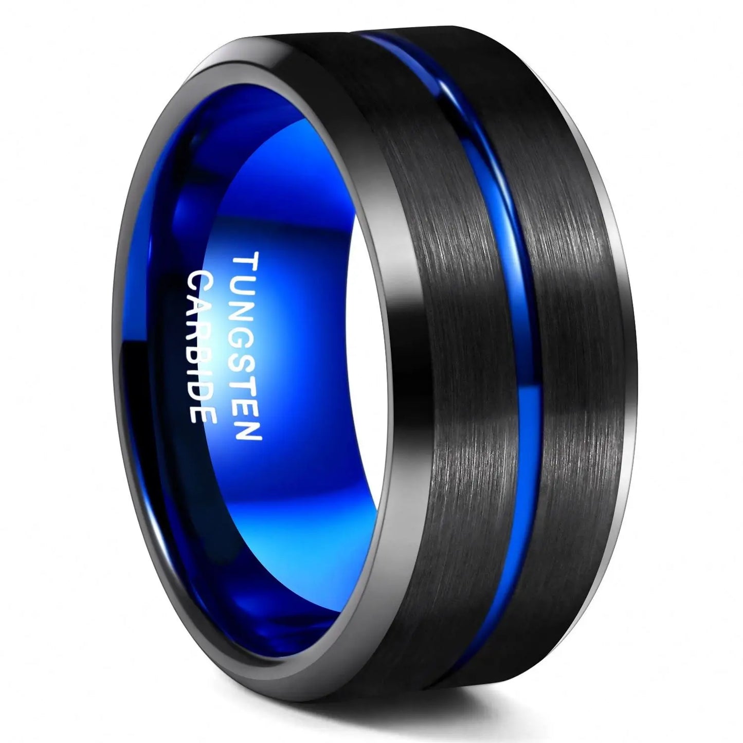 Black Tungsten Carbide Ring Thin Blue Line Inlay Fashion Jewelry Wedding Ring for Men and Women