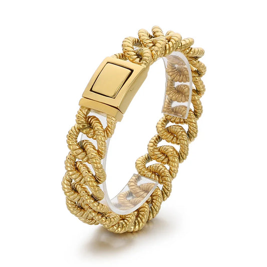 KALEN 215mm Men Punk Stainless Steel Rope-Shaped Cuban Links Bracelet