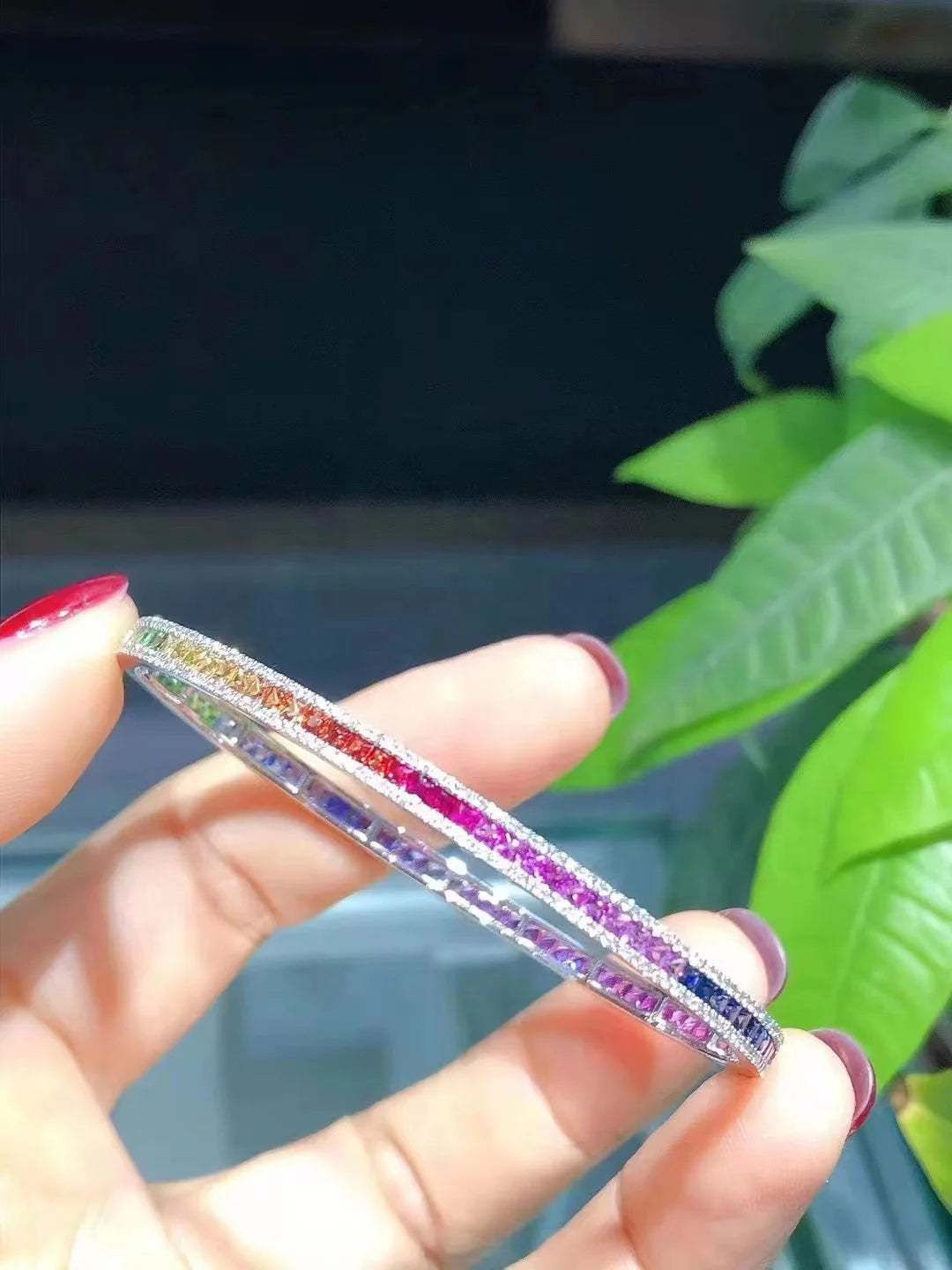 Gemfiori Anster Factory Price Trendy Princess Tennis Bracelet S925 Silver Hand Chain with Colored Sapphire Gemstones Fashion Bracelet