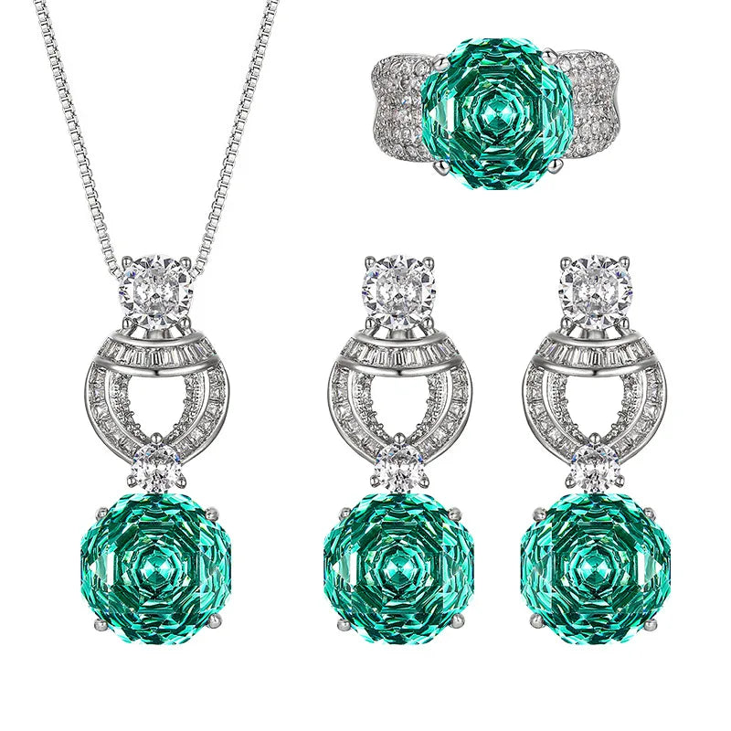 Gemfiori European and American Luxury Zircon Pendant Earrings Rings High-end and Niche Sets Simple and Elegant Jewelry
