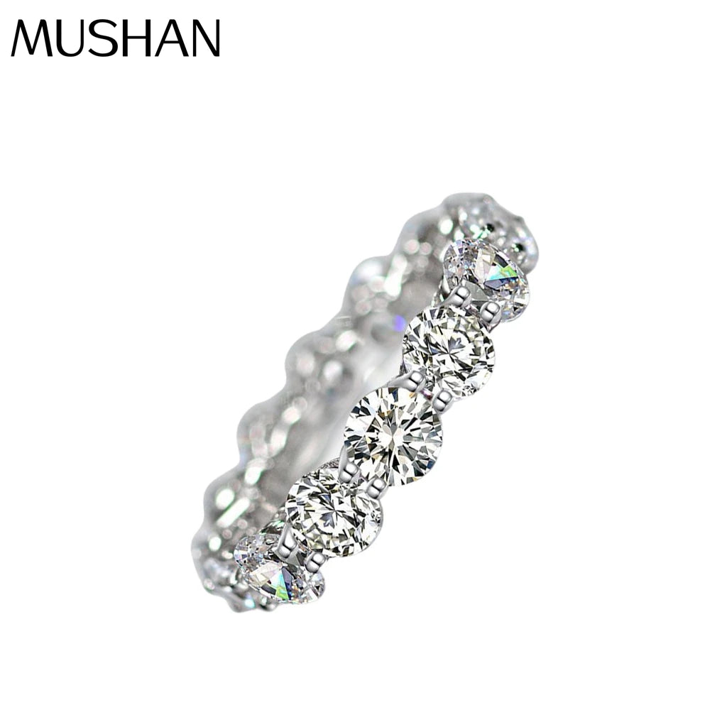MuShan Jewelry Factory 2026 New 5mm Row Ring 925 Silver 0.5ct Women's Luxury Wedding Anniversary Party Pave Setting CMA