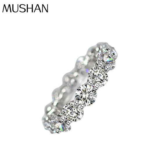 MuShan Jewelry Factory 2026 New 5mm Row Ring 925 Silver 0.5ct Women's Luxury Wedding Anniversary Party Pave Setting CMA