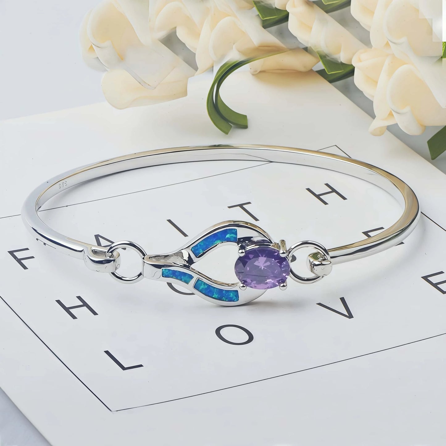 Opal Hawaii Style Blue Square Stripe CuffHeart shape  Bracelet Handmade Cuff Opal Jewelry Wholesale Inlaid with Opal