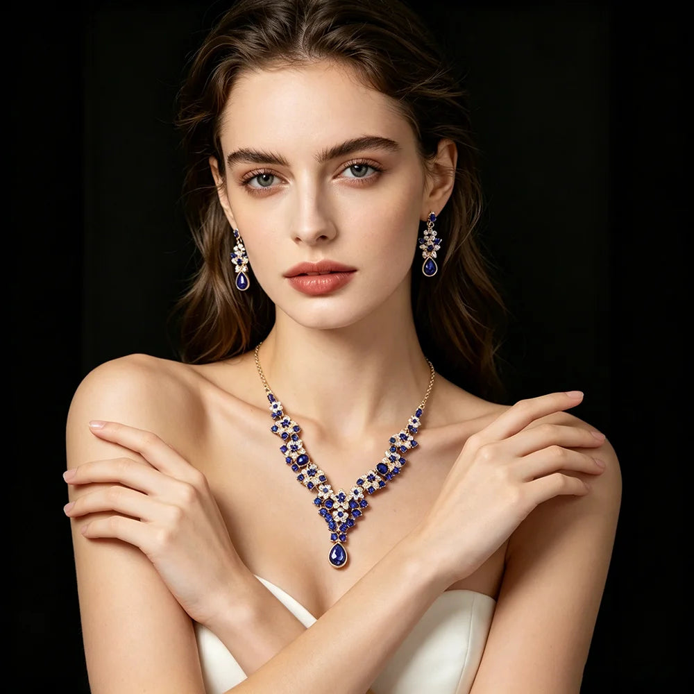 XM S344 Zircon Bridal Tiara Necklace & Earrings Set
