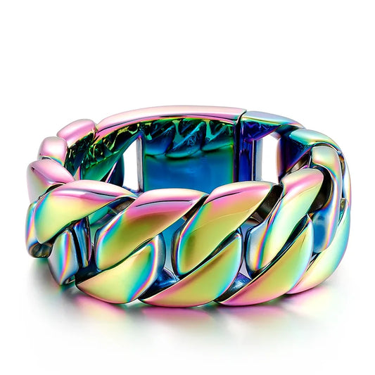 KALEN 215/220/230mm Blue/Rainbow Stainless Steel Hip-hop Cuban Link Bracelets