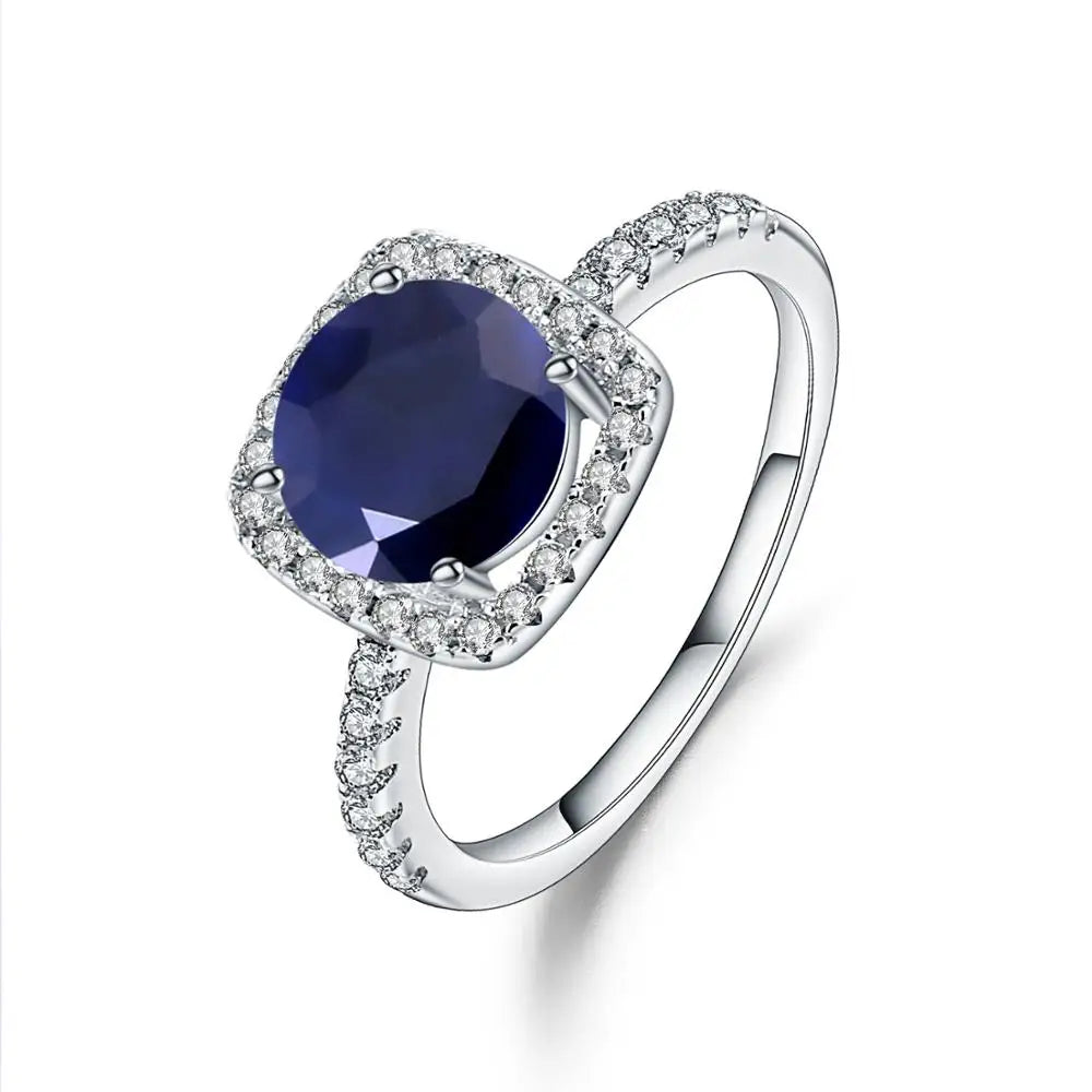 ArtistA Classic Luxury Style Round 925 Sterling Silver Cubic Zirconia Natural Blue Sapphire Gemstone Halo Wedding Eternity Ring