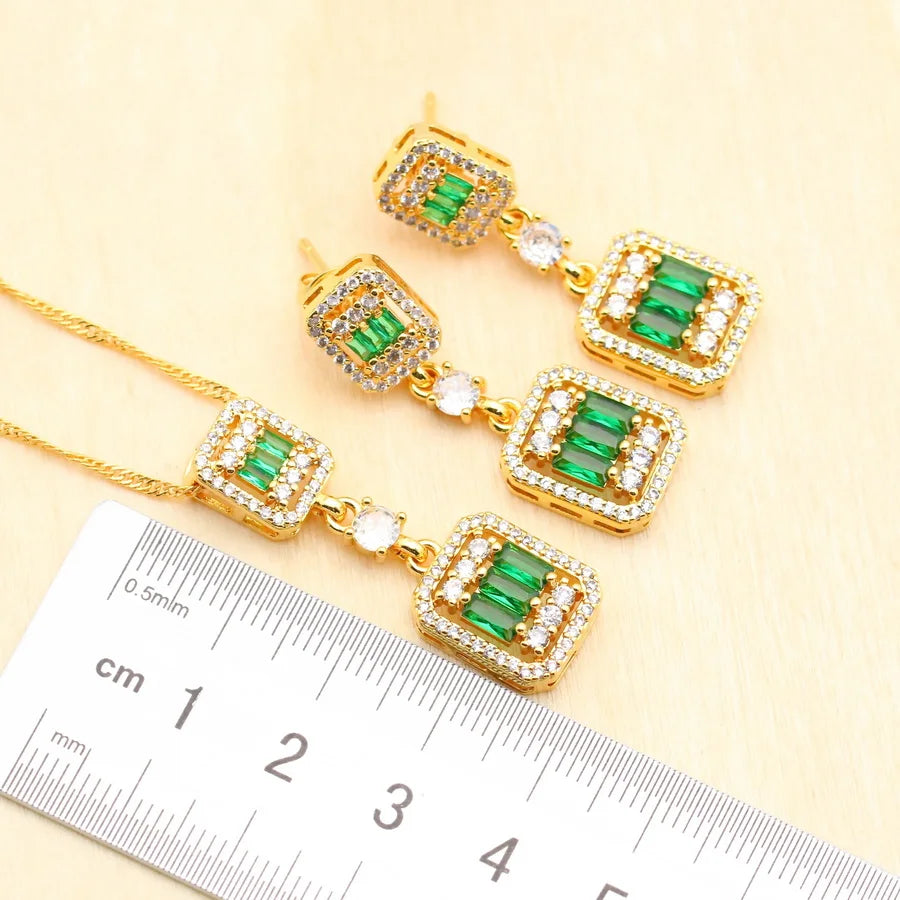 XOTICA 18K Gold Plated Green Zirconia Jewellery Set for Women Includes Earrings Ring Pendent Necklace for Weddings and Parties