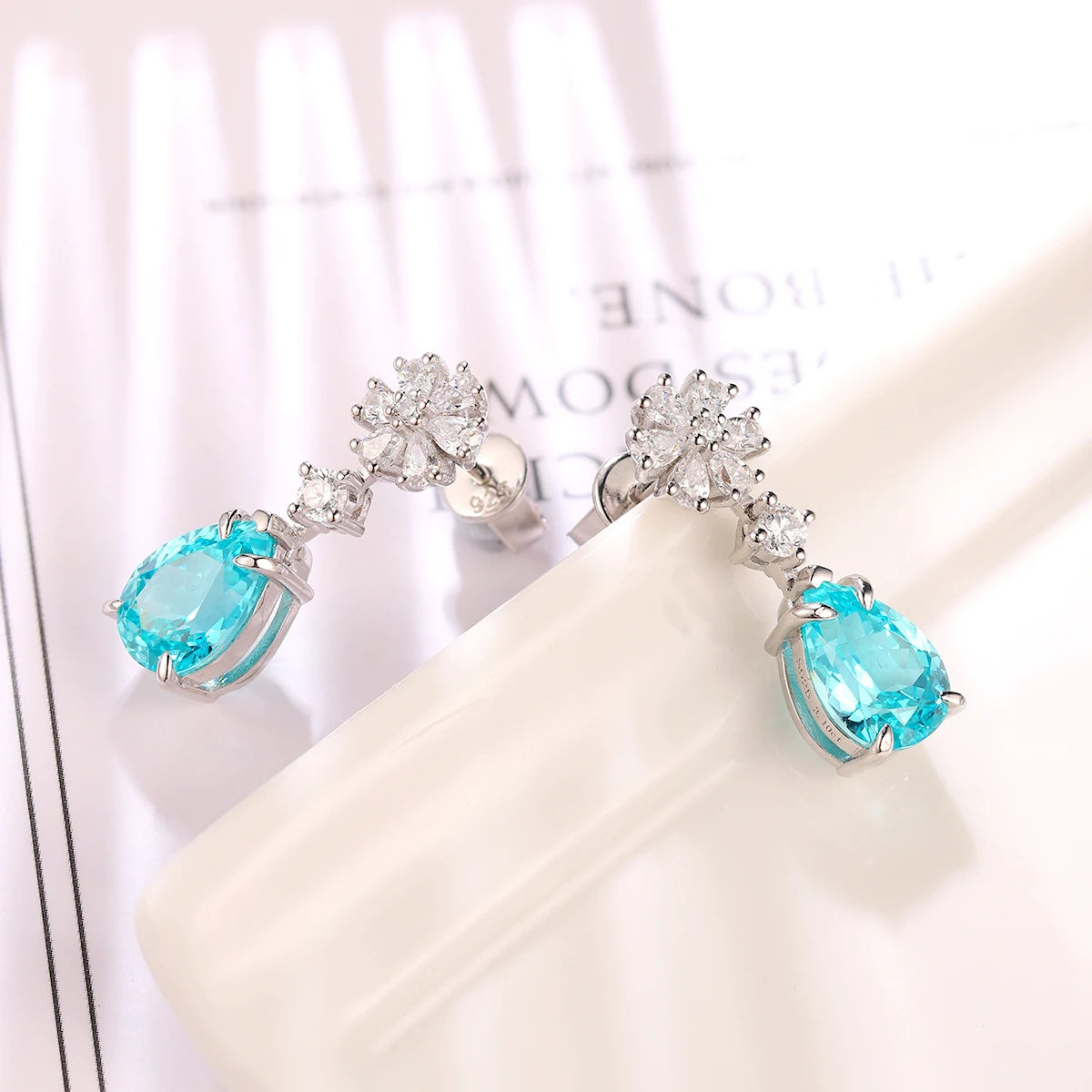 ArtistA Elegant Pear Cut Flower Shape S925 Sterling Silver Jewelry Paraiba Gemstone Silver S925 Earring
