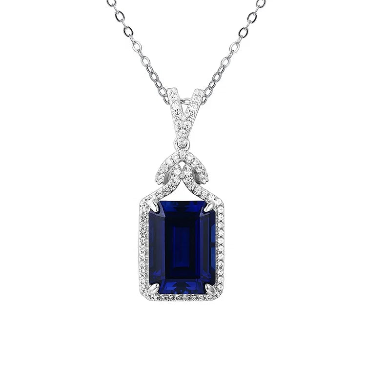Fine Jewelry Synthetic Blue Sapphire Necklace Sets 2026 Trend America Gift Chain Party Figure Necklaces Pendant for Wedding