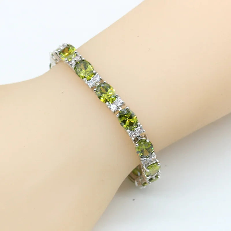 XOTICA Green Peridot Silver Jewelry Set for Women Including Bracelet Earrings Necklace Pendant Ring for Wedding Valentine's Day Zircon