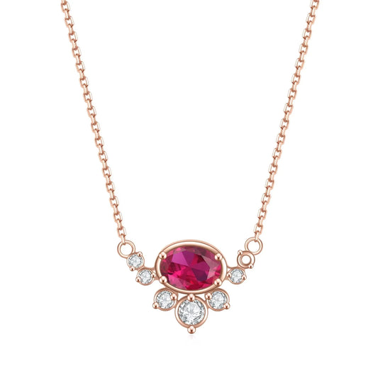 Gioiellieri OL0893 Abiding Jewelry Manufacturer Oval Lab Grown Ruby Cubic Zirconia Pendant Rose Gold Plated 925 Silver Fine Jewelry Necklace