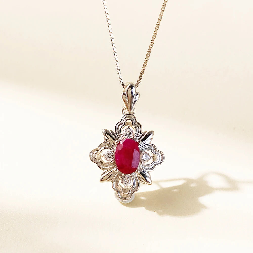 Gioiellieri Natural Ruby Gold Plated 925 Sterling Silver Exquisitely Crafted Claw Setting Gemstone-Inlaid CMA Women's Gift Party Pendant