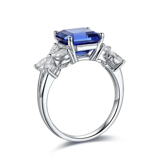 Gemfiori Jewelry Trendy High Quality S925 Silver Cultivated Sapphire Ring Unisex Engagement Ring for Wedding Party or Gift