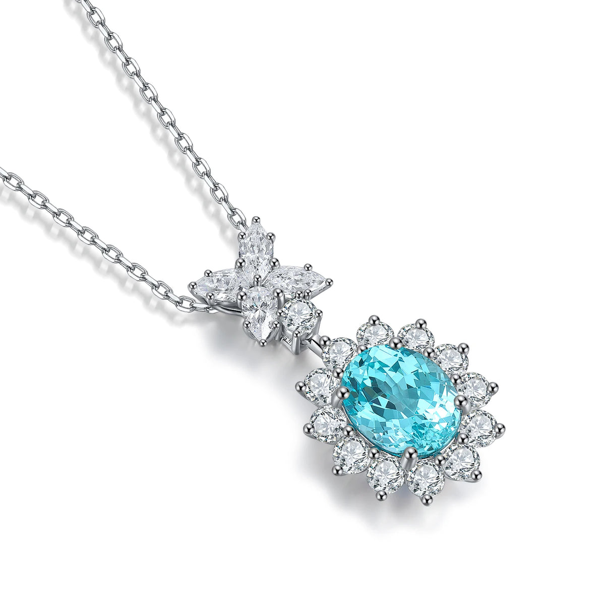 Gemfiori Anster 925 Sterling Silver High-quality Cultivated Paraiba Necklace - Suitable for Parties or As a Gift