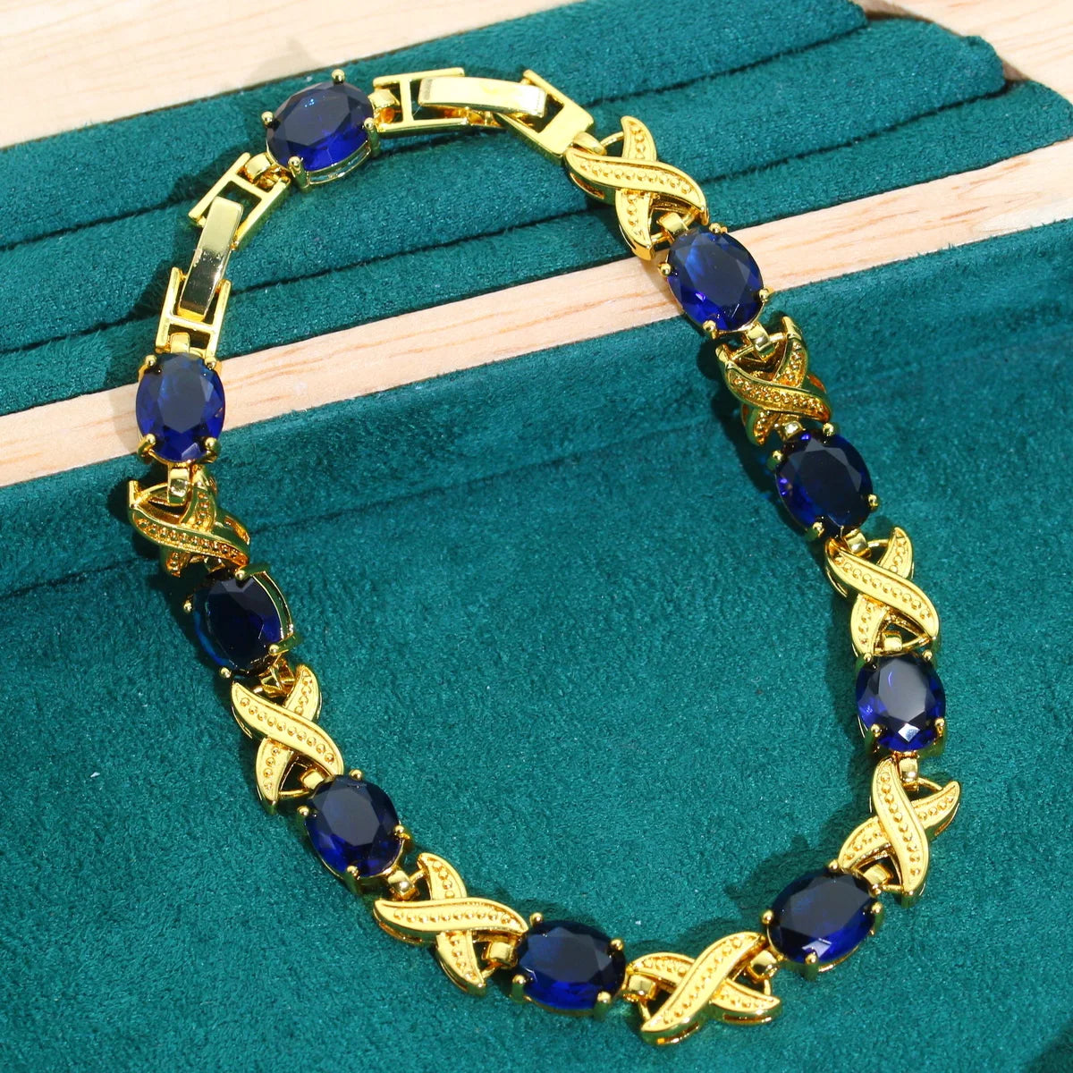 XOTICA Women's Gold Color Jewelry Set Blue Zircon Wedding Bracelet Earrings Necklace Pendant Ring for Parties Engagements Birthday Gift