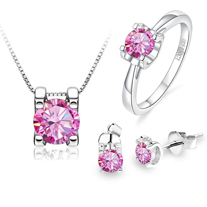 Luxury Moissanite Jewelry Set 925 Sterling Silver 1ct Earring Ring Pendant VVS Moissanite Diamond for Women