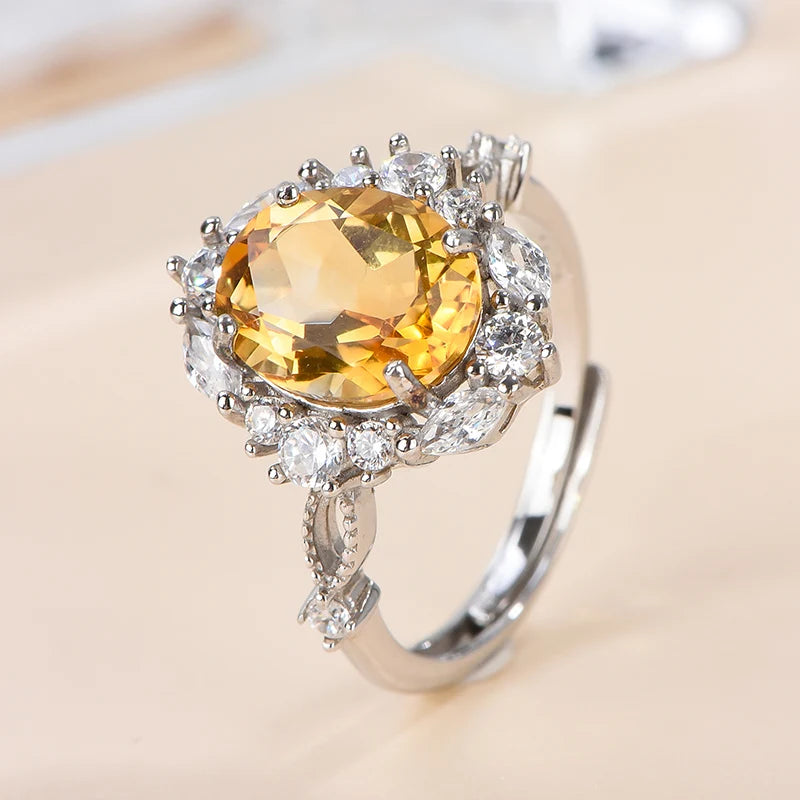 Gioiellieri High-Grade S925 Sterling Silver Oval Cut Citrine Prong Set Natural Stone Rhodium Plated Third Party Certified Luxury Jewelry for