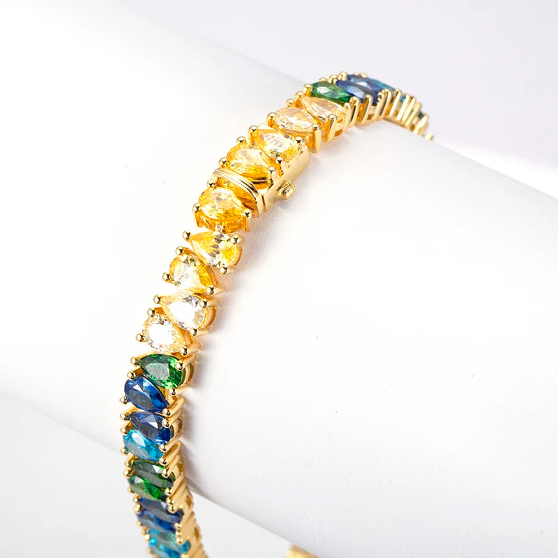 Gemfiori Messi Jewelry MSB-527 Sliver rainbow Gold Jewelry CZ Yellow Gold Bangle Bracelet