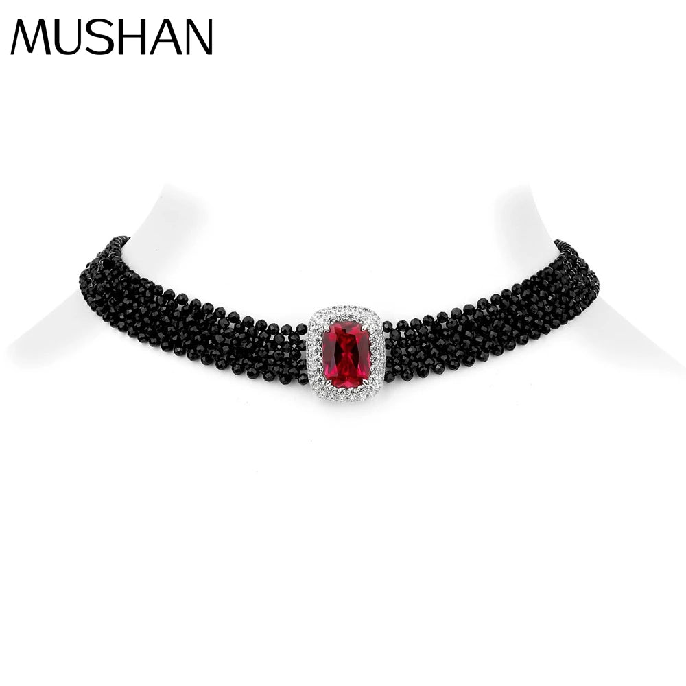 MUSHAN Jewelry Factory S925 Pure Silver Black Spinel Woven Multi Layer Necklace High End and Elegant Necklace Accessory