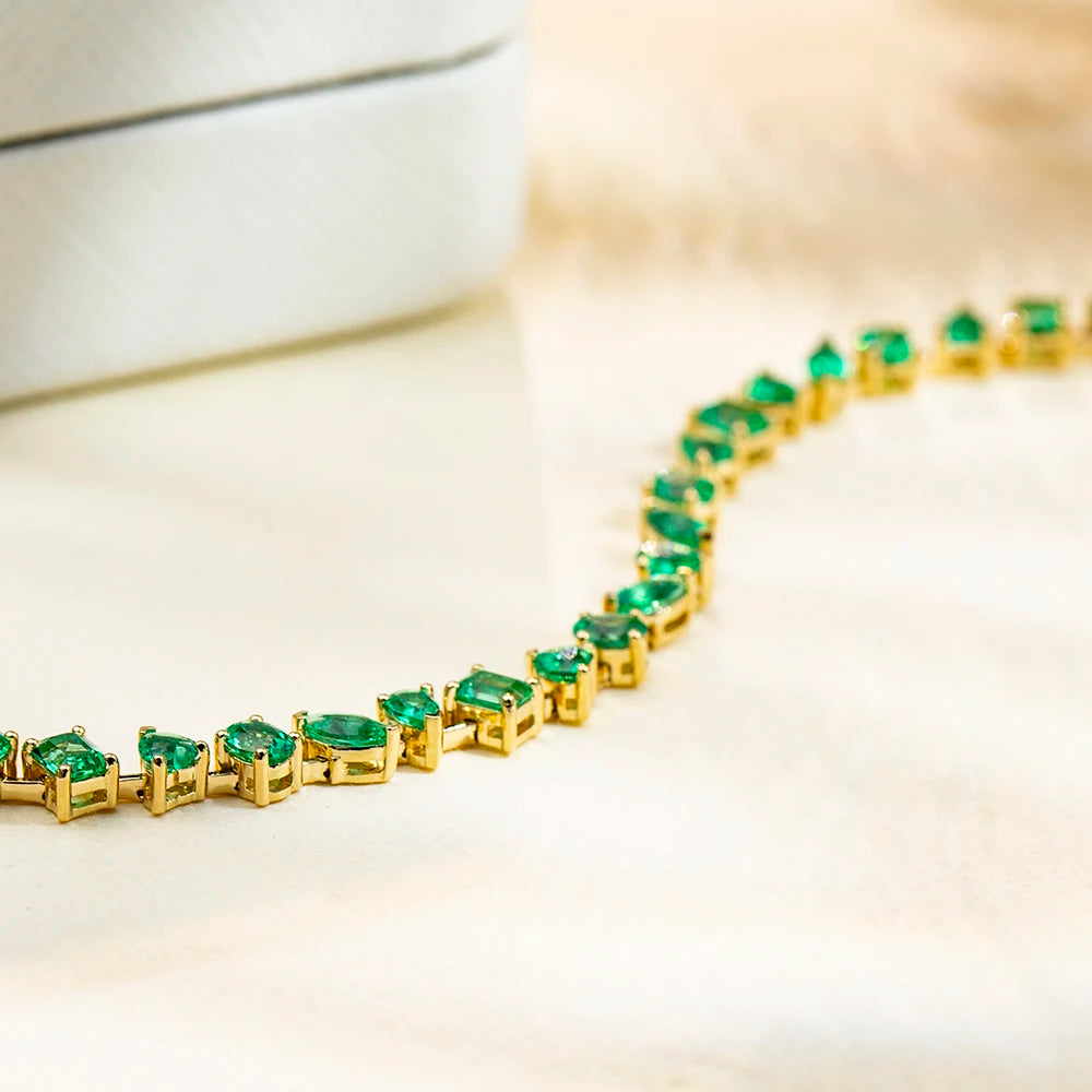 MSB-625 Custom Jewelry Fashion Bracelets 18k Gold Fancy Cut Lab Grown Emerald Bracelet
