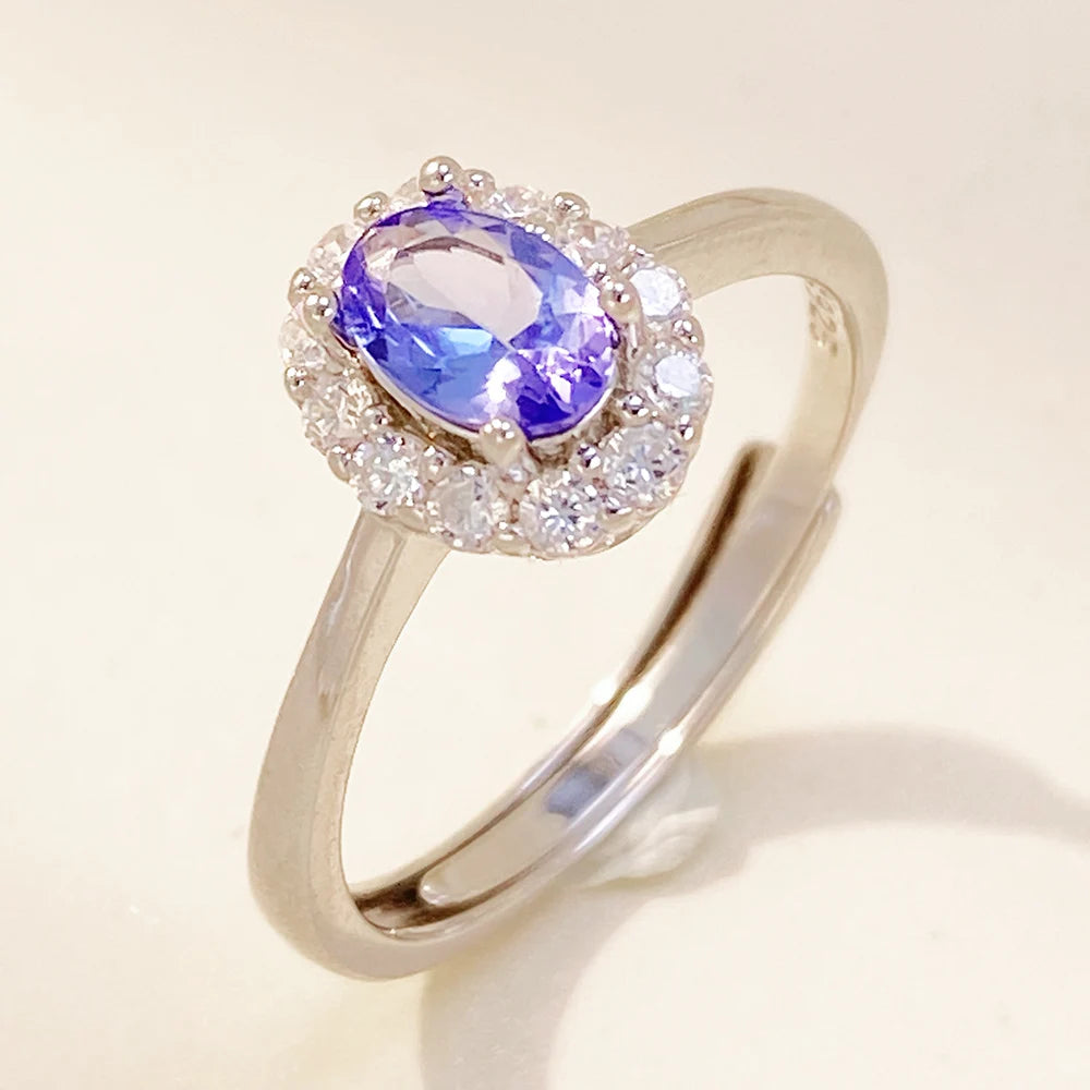 Natural Tanzanite Rings for Women 925 Sterling Silver Classic Rhodium Plated Engagement Fashion Jewelry