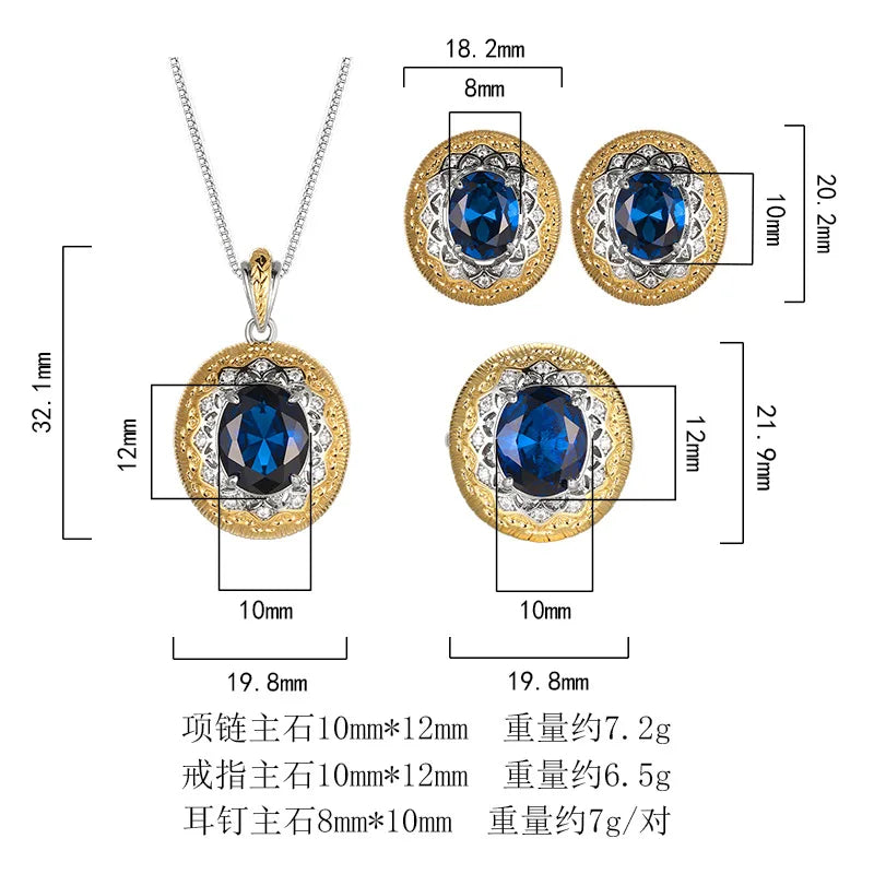 REDheart Brass Inlaid Zircon Plated Two-Color Movable Opening Ring Simulation Blue Pointed Crystal Flower Shape Pendant Necklace Trendy