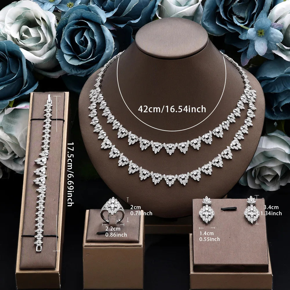 Palace-Inspired Multi-Layer Water Drop Zirconia Necklace & Earrings Set — Rhodium Plated Silver