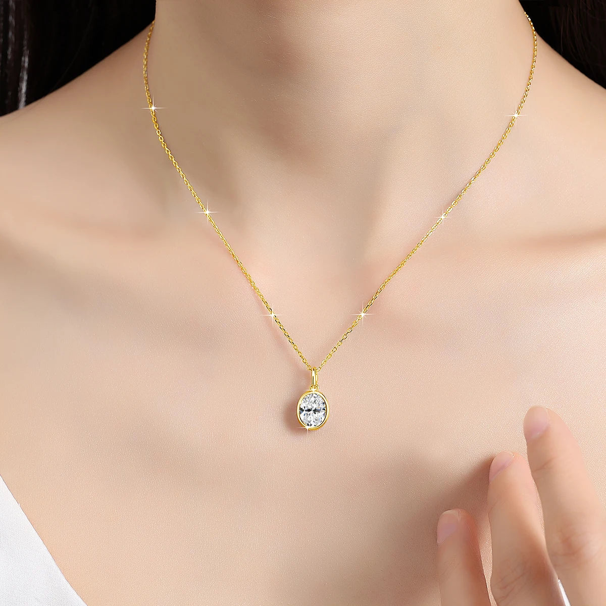 Gioiellieri AU585 14K Gold Pendant Oval 1ct 2ct 3ct Moissanite Diamond Pendant Luxury Jewelry Women Engagement Daily Wear