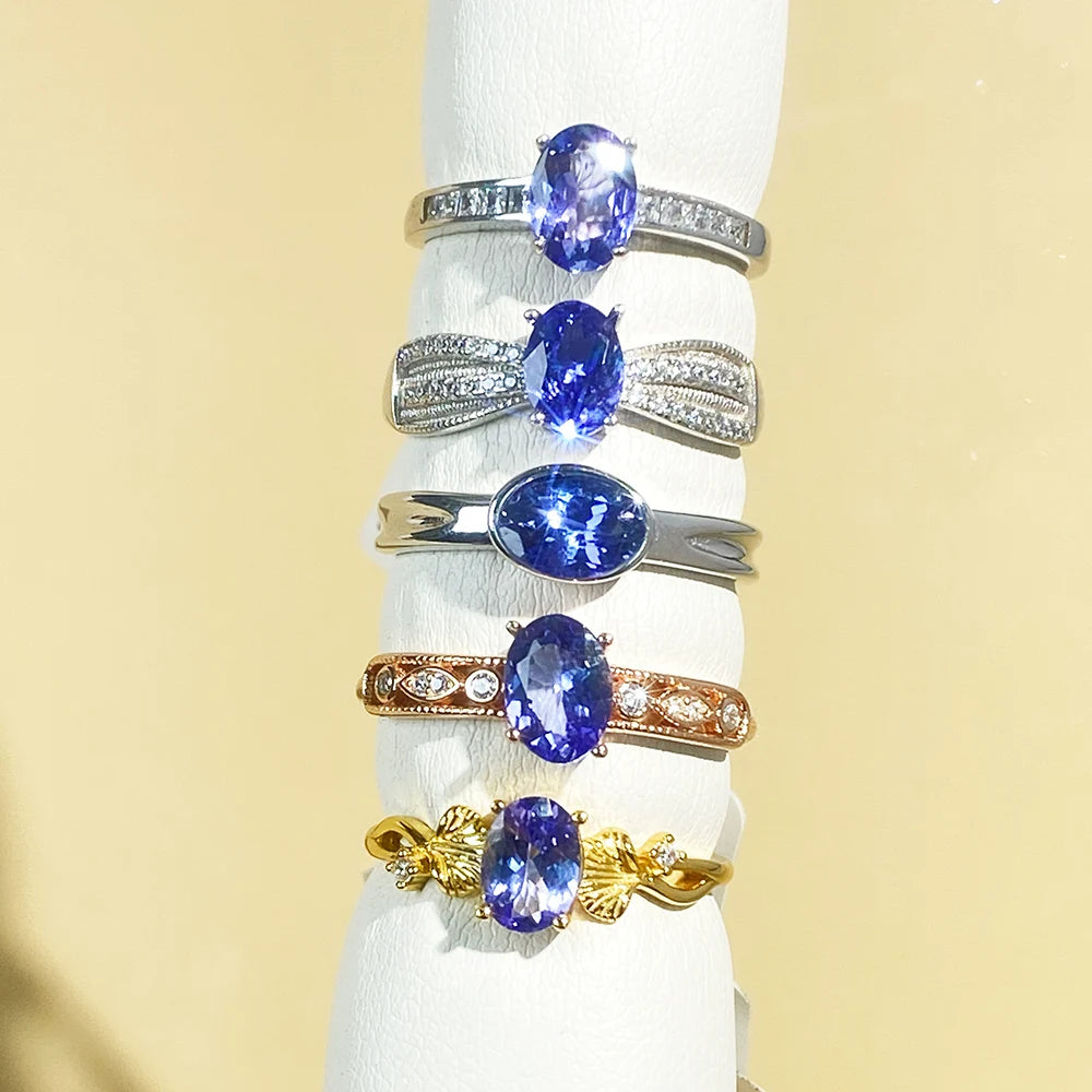 Gioiellieri Fashion Jewelry Rings Natural Tanzanite Classic Party Style for Women Low Price 925 Silver Gold Plated