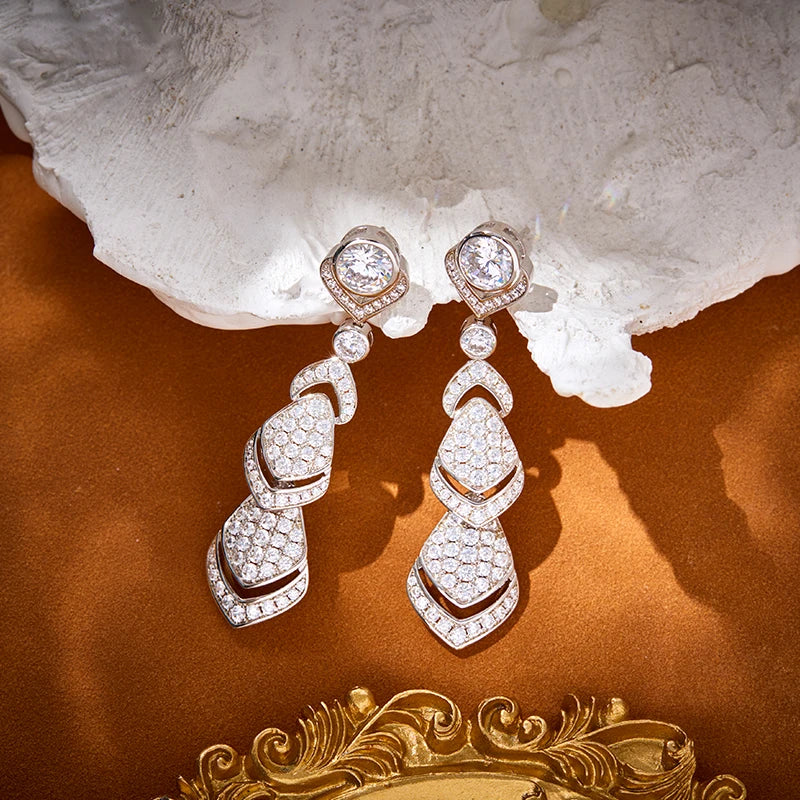 Luxury Jewelry, Banquet, Wedding, Necklace and Earring Set of Brass Gold-plated Colored Zircon Stones