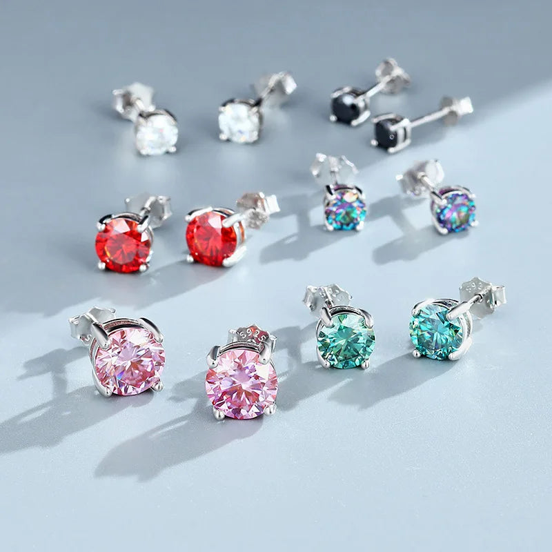 ArtistA Factory Multi-Carat Round Brilliant Moissanite Martini-Set S925 Silver Sleek Sophistication Gender-Fluid Solitaire Stud Earrings