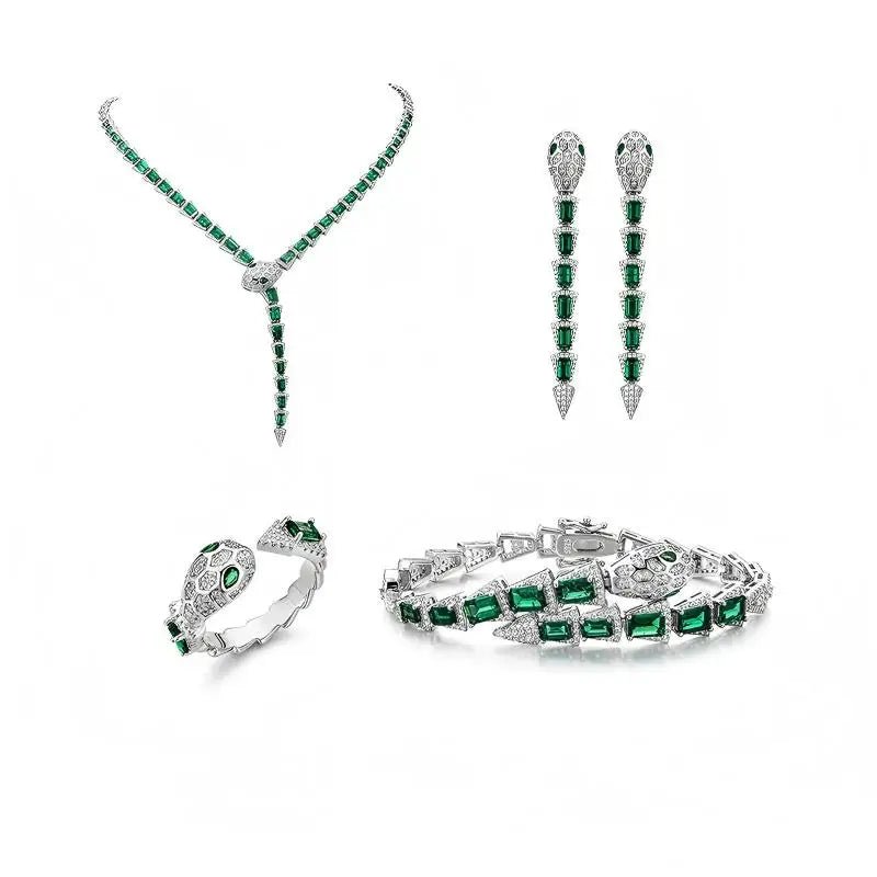 REDheart Lab Grown Emerald Ring Earring Necklace Set High Quality Gemstone Jewelry Set 925 Sterling Silver