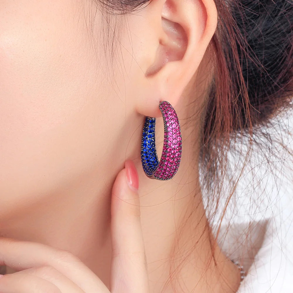 S&S Red & Blue CZ Pavé Oversized Hoop Earrings – Black Gun Plated – Collection