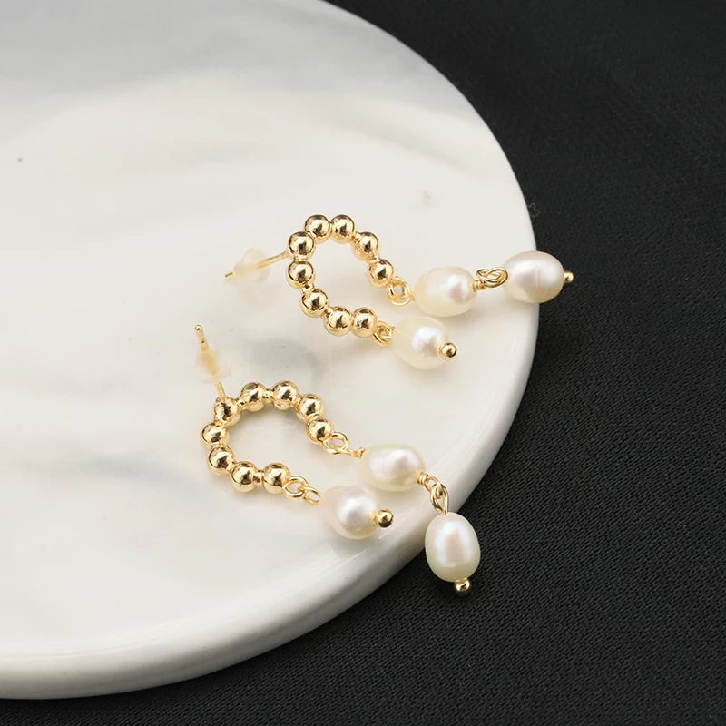 New Jewelry Yiwu Wholesale Gold Plated Natural Pearl Earings Jewelry Women Korean Wholesale Bulk 18K Gold Plated Jewelry