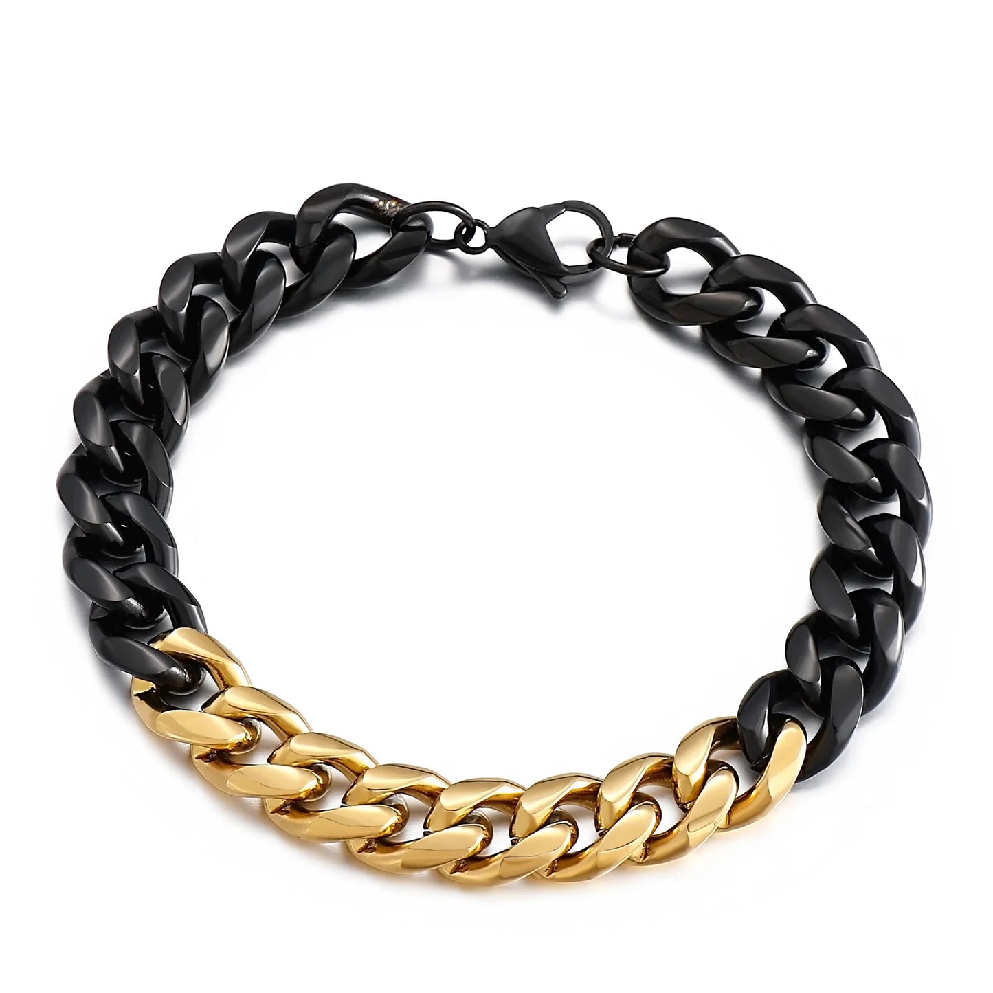 KALEN High Quality Punk Hiphop Jewelry Black Gold Plating Chunky Bracelets Men Stainless Steel Bracelet
