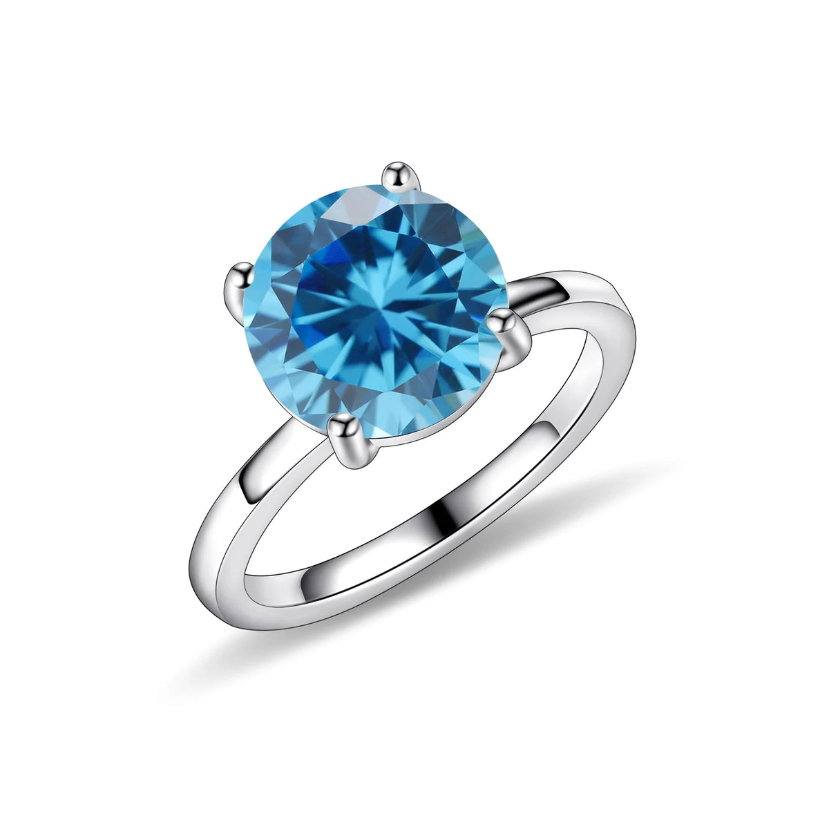 Gemfiori Abiding Classic 4 Prong Round Brilliant Cut 9MM Big Gemstones 925 Silver Womans Solitaire Rings for Wedding Engagement