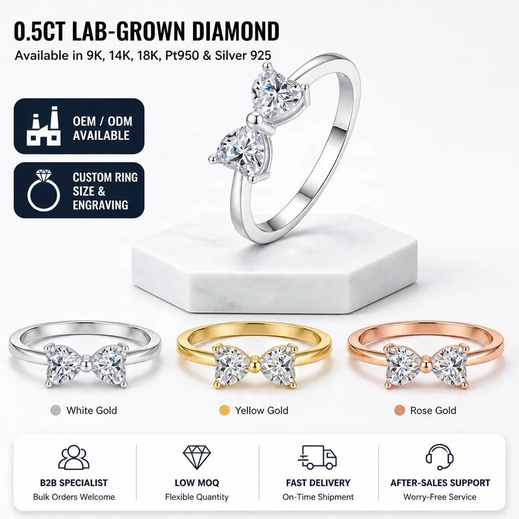 Gioiellieri Sweet Heart Cut 0.5CT D Color VVS2 Lab Grown Diamond Ring 9K 10K 14K 18K Real Gold PT950 Minimalist Band Anniversary Ring