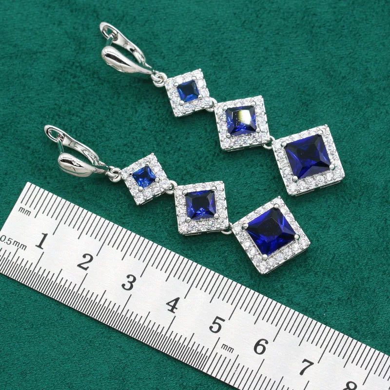 XOTICA Silver 925 Ladies Sets Blue Zircon Long Earrings Ring Pendant Bracelet Alloy Material-for Wedding Party Gift Sets for Women