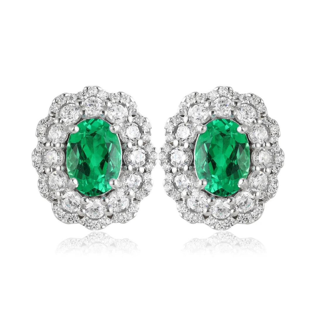 Gemfiori Zhanhao Jewelry Sterling 925 Silver Earring Studs Oval Lab Grown Emerald Rhodium Plated Women Vintage ODM OED Custom Jewelry
